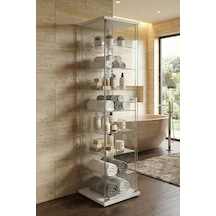 Cam Raflı Kapaklı Düzenleyici Banyo Dolabı Çok Amaçlı Lavabo Malzeme Dolap Havluluk Organizer Beyaz-7raf