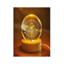 3d Led Işıklı Gezegen Kristal Cam Küre Gece Lambası Turuncu Turuncu
