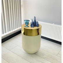 Dekoratif Gold Darbuka Beyaz Sehpa 60cm