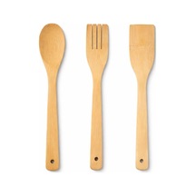 Bambu Mutfak Seti, Kaşık, Çatal, Spatula, Doğal Ahşap, Çizmez, Tava Dostu, 3 Parça,bambu Mutfak Gereçleri Set
