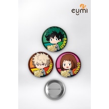 My Hero Academia Chibi Deku Bakugo Uraraka Çanta Süsü Rozet İğneli Buton Rozet Seti 58 Mm 3'lü Çok Renkli