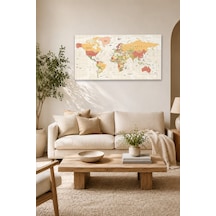 Tam Renk Dünya Haritası World Map Dekoratif Kanvas Duvar Tablosu Çok Renkli