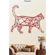 Geometrik Kedi Metal Duvar Tablosu - Metal Duvar Sanatı - Kırmızı - 65 X 75 Cm