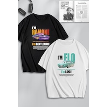 Unisex Kadın Erkek Ramone,flo Layd Ve Gentleman Baskılı Sevgili Çift Kombini Tasarım Oversize Tshirt Siyah Beyaz Mck0507 Siyah Beyaz