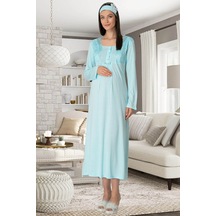By Mecit Pijama Mecit 5343 Dantelli Turkuaz Hamile Lohusa Gecelik