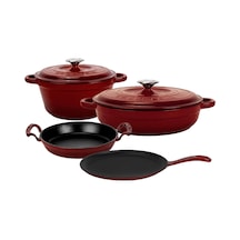 Lava Döküm Bordo 6 Parça Tencere & Tava & Sahan Seti Profesyonel Lezzet Evinde Bordo