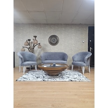 Zafir Teddy Takım Beyaz Boyalı Telli Ayak Çay Seti Koltuk - Berjer , Balkon, Salon, Ofis Gri