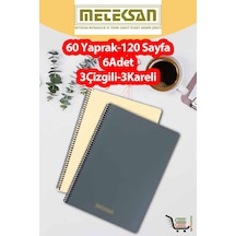 6 Adet A4 Ebat 60 Yaprak 120 Sayfa Spiralli Plastik Kapaklı Okul Defteri-meteksan Renksiz