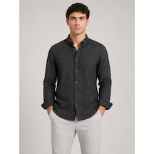 Classics Men Plus Barkod Uzun Kol Slim Fit Erkek Esnek Gömlek - 7681 Siyah