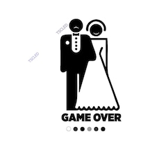 Game Over Düğün Araba Süslemesi Sticker 15Cm