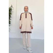 Kahijab Kapüşon Detay İki İplik Takım - Bej Bej