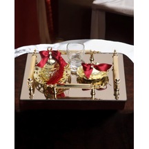 Reverence Gold Damat Fincan Kahve Tepsisi Kırmızı
