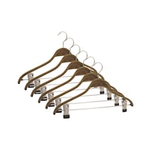 Nyn Ahşap Askı Mandallı Pantolon Etek Askısı Ceviz Renk 6 Adet Kahverengi