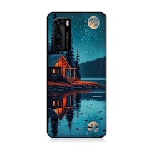 Huawei P40 Uyumlu Ay Ve Ahşap Ev Desenli Silikon Kılıf