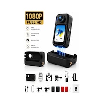 Robeve 1080p Full Hd Mini Aksiyon Kamerası Şarj Kutulu Powerbankli 180 Dönebilen Lensli Dokunmatik Ekranlı Wifi Destekli Manyetik Taşınabilir Vlog Ve Spor Kamerası Su Geçirmez Muhafaza Aksesuar Setli Siyah