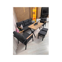 Houseart Dora 3 -1 - 1 + Masa + 2 Adet Puf , Balkon, Bahçe, Teras, Cafe - Salon - Metal Kanepe Koltuk Takımı , Çay Seti Antrasit