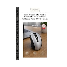 Özel Üretim Ofis Pratik Masaüstü Mouse Optik Kablosuz Fare Tm08 Gümüş