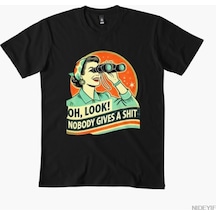 Flood Of Style Oh Look Nobody Gives T-shirt For Men Women %100 Pamuklu Tişörtler 3xs-3xl Üstler 1224-3 Siyah