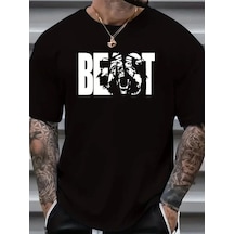 Erkek Baskılı Tişört Kısa Kol Bisiklet Yaka Oversize T-shirt - Siyah Beyaz