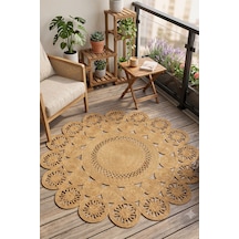 Villadia Home Textile Jüt Hasır Yuvarlak Kilim Halı Yolluk Dekoratif Örgü Halı Doğal Görünümlü Bohem Kilim Salon Oturma Odası Balkon Mutfak Yatak Odası Koridor 7234bambu