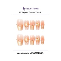 Ekov1686 Orta Balerin 10'lu Tekrar Kullanılabilir El Yapımı Protez Takma Tırnak L