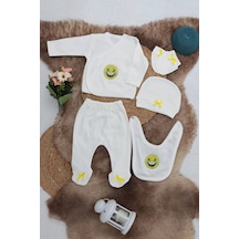 Sema Baby 5 Parça Gülen Surat Hastane Çıkışı Zıbın Seti 0-3 Ay Beyaz
