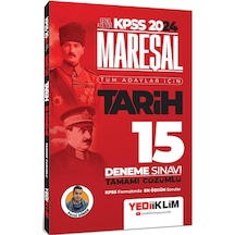 2024 KPSS Mareşal Genel Kültür Tarih Tüm Adaylar İçin Tamamı Çözümlü 15 Deneme Sınavı - Fevzi Diner - Yediiklim Yayınları