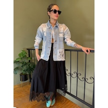 Ali Butik Beyaz Dantel Detaylı Denim Ceket