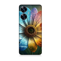 Realme C55 Uyumlu Yaprakta Gökkuşağı Çiçek Desenli Silikon Kılıf Çok Renkli