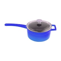 Lava Döküm Süt/Sos Tenceresi Çap 16 CM Mavi Cam Kapak