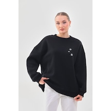 Kallima Oversize Baskılı İçi Polarlı Siyah Kadın Sweatshirt Siyah Kallima Oversize Baskılı İçi Polarlı Siyah Kadın Sweatshirt Siyah