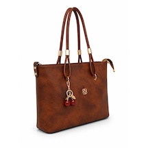 Pololiza Kadın Omuz Çantası Çapraz Askılı Premium Yumuşak Dokulu Raven Büyük Hacimli 4 Gözlü 40x27x10 Cm Taba - Kahverengi