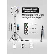 3 Renk Led Ring Light 26cm 10inç Bluetooth Kumandalı 2.1m Ayarlanır Tripot Tiktok Make Up Çekim Işık