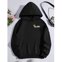 Kışlık Üç İplik Kapşonlu Sweatshirt - Siyah