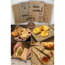 50 Adet Kendinden Desenli Yağlı Kağıt Vintage Gazete Desen Servis