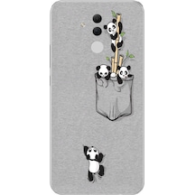 Huawei Mate 20 Lite Uyumlu Cepli Panda Baskılı Silikon Kılıf Renkli