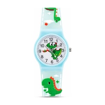 Erkek Çocuk Turkuaz Dinozor Desenli Silikon Kordon Analog Kol Saati St-304442 Beyaz