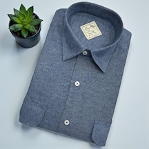 İndigo Klasik %100 Cotton Uzun Kollu Terletmeyen Kışlık Flanel Terletmeyen Gömlek Regular Kalıp Indigo