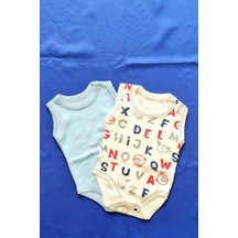 Trade Bazaar 2 Li Bebek Desenli Kolsuz %100 Pamuklu Askılı Bebek Badisi Çıtçıtlı Badi-mavi