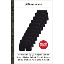 Marivento Premium İç Çamaşırı Esnek Spor Giyim Erkek Siyah Boxer 10'lu Paket Pamuklu Likralı