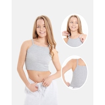 Alya Underwear Kaşkorse Geniş Yaka Askılı Crop Gri Melanj