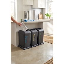 Smartware 3'li Set Soft Tekerlekli Plastik-kağıt-cam Geri Dönüşüm Kutusu 40 Lt Çok Renkli