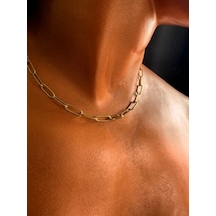 Paperclip Kabartma Choker Gold Çelik Zincir Kolye Choker Serisi Altın