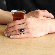 Gümüş Kırmızı Zirkon Taşlı Erkek Yüzük (510786347)