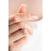 Nereze 925 Ayar Gümüş Rose Zirkon Taşlı Güneş Model Kolye