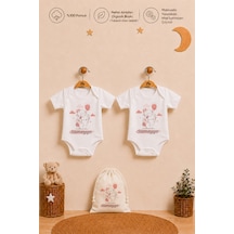 Pia Baby Kişiye Özel Kız Bebek Hediyesi 2'li Organik Baskılı %100 Pamuk Body Zıbın Ve Ham Bez Kıyafet Kesesi 2092b2k0x Ekru
