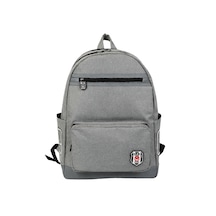 Beşiktaş Lisanslı Gri Suni Deri Detaylı Sırt Çantası - 1903 Nakışlı Laptop Bölmeli Okul Çantası