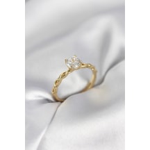 Gold Renk Sarmal Zincir Model Tek Taş Model Zirkon Taşlı Kadın Yüzük Çok Renkli