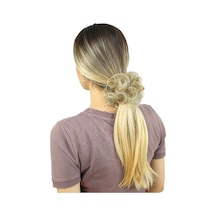Saçlı Lastikli Topuz Toka / Karamel Platin Röfleli - Pyrz-462388