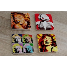 Marilyn Monroe Pop Art Ve Portreleri Doğal Taş Bardak Altlığı 4'lü Set - Natural Stone Coasters - Taş Çok Renkli
